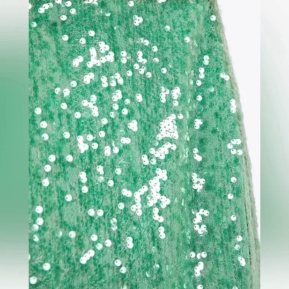 ZARA Sea Green Sequin Lace Pencil Skirt - Picture 15 of 16